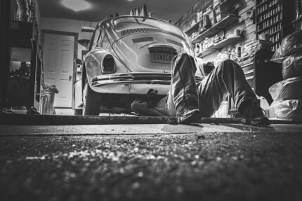 man, car, repair, car repair, car workshop, repair shop, repairs, garage, mechanic, vw beetle, car wallpapers, volkswagen, beetle, automotive, workshop, tools, supplies, monochrome, black and white